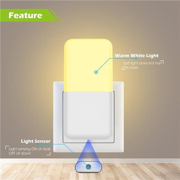 Plug in Night Light, Warm White LED Nightlights with Smart Dusk to Dawn Sensor - Picture 2 of 8